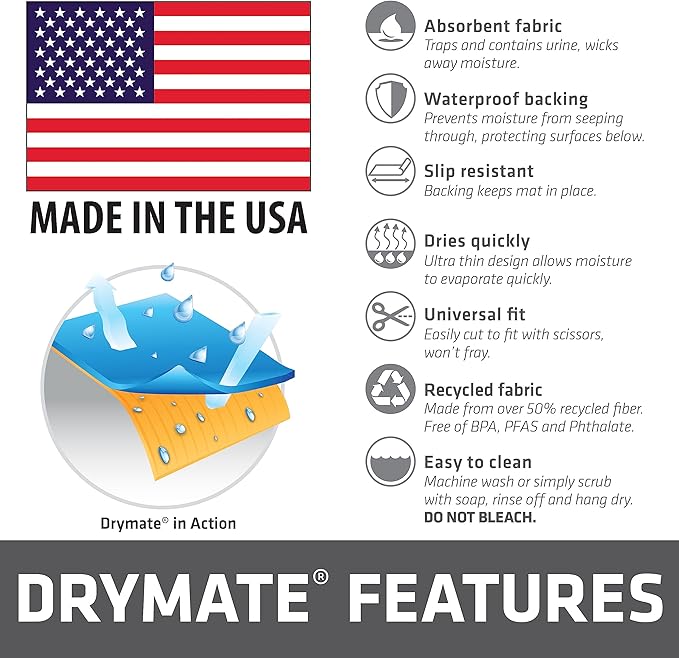 Drymate 2-Pack Jumbo Dog Playpen Mat (60x74), Absorbent, Waterproof, Slip-Resistant, Machine Washable, Reusable Puppy Pad for Training, Whelping, Housebreaking, Incontinence, Crate, Kennel (USA Made)