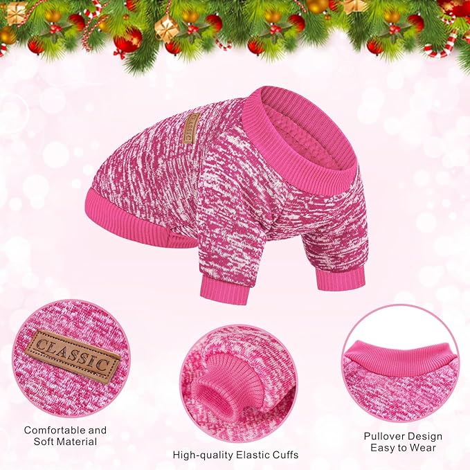 2 Pieces Pet Dog Classic Knitwear Sweater, Fleece Coat for Small,Medium Dogs,Warm Pet Dog Cat Clothes,Soft Puppy Customes for Chihuahua Yorkshire Tzu (Rose Red Orange,M)