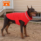 Dog Coat, Waterproof Winter Jacket, Warm Windproof Vest, Reflective Adjustable Turtleneck Coats for Medium and Large Dogs with Hook & Loop - Red - L