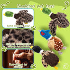 Duck Dog Squeaky Toy for Aggressive Chewers - No Stuffing Durable Plush with 4 Squeakers & Crinkle Wings, Chew Proof Puppy Toys for Small Medium Large Dogs (Green & Brown)