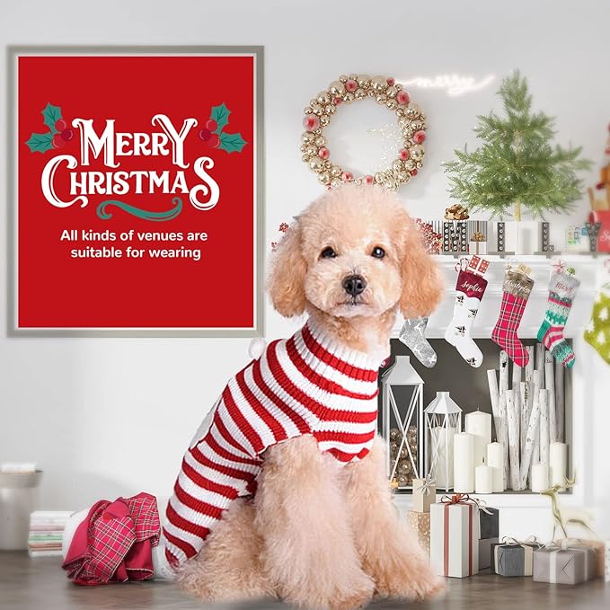 PETCARE Santa Dog Sweater Christmas Funny Cute Red Striped Cat Sweater Vest Pet Holiday Dog Clothes Puppy Sweaters for Small Medium Large Dogs Cats Fall Winter Outfits Xmas Dogs Costume,X-Large