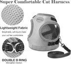 Cat Harness and Leash for Walking, Kitten Escape Proof Harnesses, Adjustable Reflective Puppy Harness with Leashes Set, Easy Adjustable Soft net Breathable Pet Safety Vest M (Chest: 12" - 14") Grey