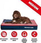The Dog’s Bed Orthopedic Memory Foam Dog Bed, Medium Blue & Red Trim USA Center Flag, Pain Relief for Arthritis, Hip & Elbow Dysplasia, Post Surgery, Supportive, Calming, Waterproof Washable