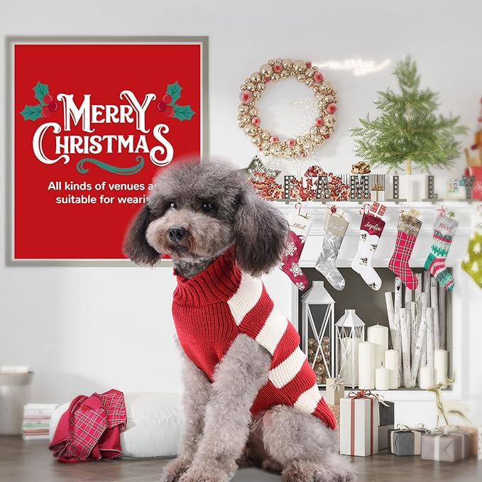 PETCARE Reindeer Christmas Dog Sweater Red Striped Cat Sweater Cartoon Elk Pet Vest Holiday Dog Clothes Puppy Sweaters for Small Medium Large Dogs Cats Fall Winter Outfits Xmas Dogs Costume,X-Small