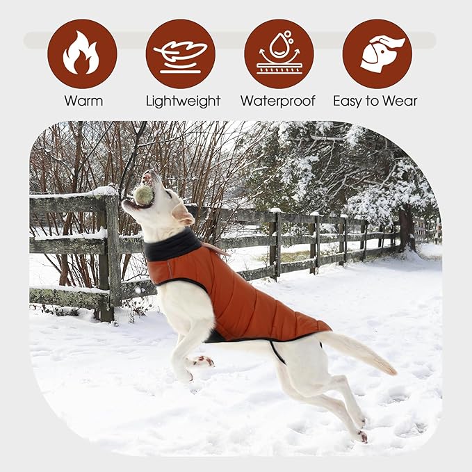 IDOMIK Dog Winter Coat, Warm Waterproof Dog Puffer Jacket with Harness Hole, Adjustable Reflective Snow Jacket Vest with Turtleneck, Pet Cold Weather Coats for Small Dogs,Caramel,XS
