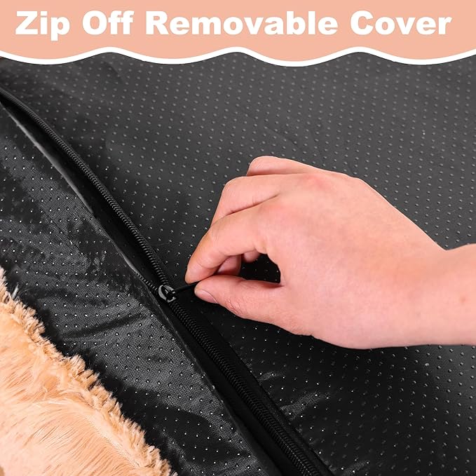 Bedfolks Waterproof Dog Crate Bed,Plush Dog Bed with Removable Washable Cover,Faux Fur Dog Crate Pad for Large Dogs,Fluffy Dog Kennel Bed 35"x23",Solid Camel