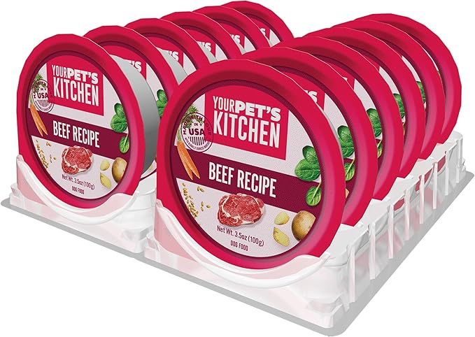 Your Pet's Kitchen Wet Dog Food Cups, Beef Recipe - 3.5 oz Cups (Pack of 12), Made in The USA with Real Beef