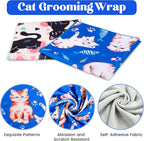 27.6“ Cat Wrap for Cutting Nails Self-Adherent Fabric Cat Wrap for Grooming Cat Restraint for Nail Clipping Anti-Escape Cat Calming Wrap Within 15lbs