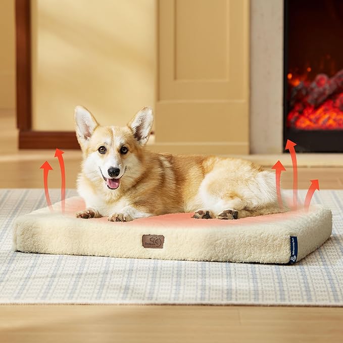 Bedsure Self Warming Dog Bed for Medium Dogs - Comfy Puppy Beds with Removable Washable Cover, Orthopedic Egg Crate Foam Pet Mat, Suitable for Pet Up to 30 lbs