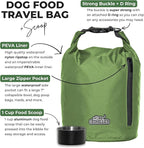 Callieco Dog Food Travel Bag w/ 1 Cup Scoop and Zipper Side Pocket | Waterproof Kibble Storage Container for Home, Road Trips, Camping, Boarding and More (Green, 64 Cups)