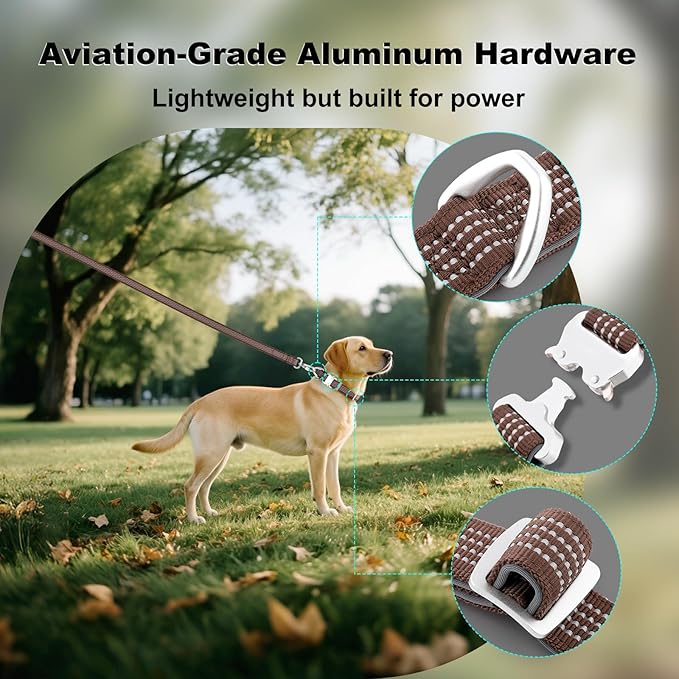 Plutus Pet Reflective Dog Collar with Aviation Aluminum Buckle, Neoprene Padded for Comfort, Lightweight, Heavy Duty Nylon Collar for Puppy Small Medium Large Dogs (Chocolate, M)