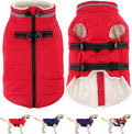 Dogcheer Dog Coat with Harness, Waterproof Dog Jacket Adjustable Pet Winter Coat with Zipper, Christmas Puppy Snow Jacket Fleece Sweater for Small Medium Large Dogs - Red XS
