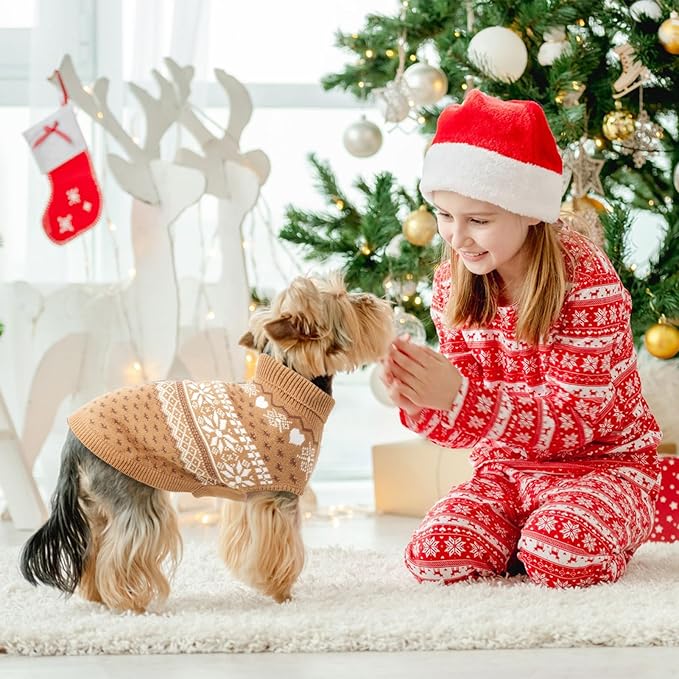 SCENEREAL Dog Sweaters for Small Dogs - Soft, Warm Turtleneck Small Dog Sweater, Ugly Knit Dog Christmas Outfits for Dachshund, Chihuahua, Pug, Yorkie,Winter Pet Clothes Male Female,Khaki