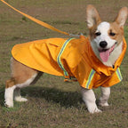 Reflective Strip Dog Raincoat, Ultra - Light Breathable Waterproof Rain Jacket with Hood, Adjustable Sizes for Small/Medium/Large Dogs, (M)