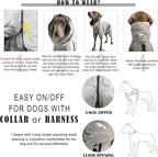 Dog Lightweight Windbreaker, Pet Outdoor Sports Jacket, 0.5 lbs,3 in One, Hooded, Easy on/Off with Collar and Harness, Reflective Piping, Packable, Dog Hiking/Camping, Grey (Large)