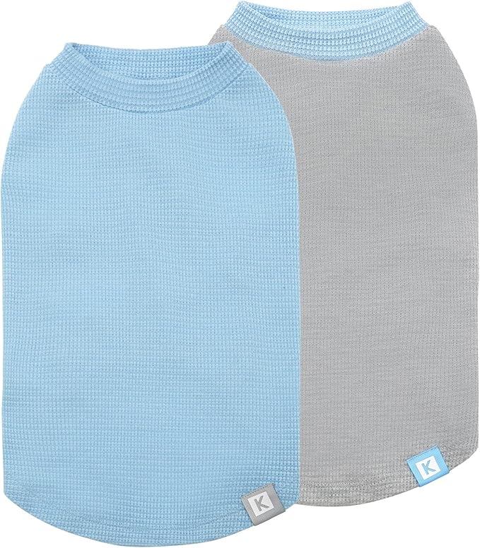 KYEESE 2Pack Dog Shirts Waffle for Small Dogs Stretchy Pet T-Shirts Lightweight Dog Tank Top Sleeveless Dogs Vest Breathable, X-Large, Blue+Grey