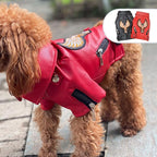 Lovelonglong Cool Dog Leather Jacket, Warm Coats Dogs Windproof Cold Weather Coats for Large Medium Small Dogs with Eagle Embroidery Red L-L