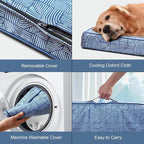 Outdoor Dog Bed for Medium Dogs, Waterproof Dog Crate Mat Orthopedic Egg Crate Foam Pet Bed with Washable Removable Oxford Cover, White Blue