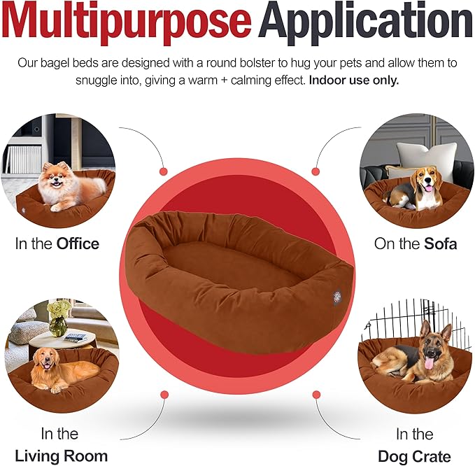 Majestic Pet 52 Inch Suede Calming Dog Bed Washable 52x35x11 (Inch) – Cozy Soft Round Donut Dog Bed with Spine Support for Dogs to Rest Their Head - Pet Bed X- Large – Rust (2025)