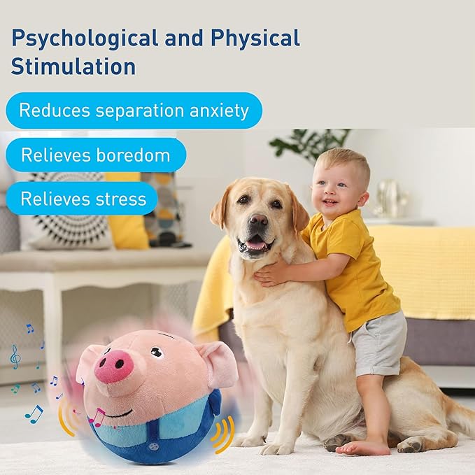 Active Moving Pet Plush Toy, Interactive Dog Toys, Squeaky Moving Dog Ball Toy, Dog Toys to Keep Them Busy, Washable Cartoon Pig Plush Sound Electronic Dog Toy, Small Plush Sound Toys for Dogs