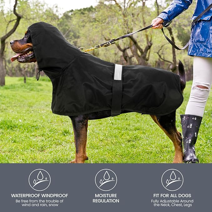 Nanaki Rain Coats for Medium Dogs with Leash Hole, Reflective Adjustable Pet Raincoat for Rainny Snow Foggy Days,Windproof Waterproof Dog Coat Jacket Vest for Outdoor Hiking Walking Hunting Black XL