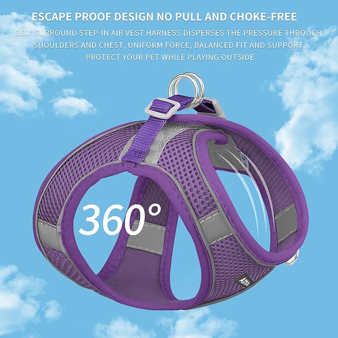 AIITLE Escape Proof Dog Harness - Step in Adjustable Dog Harness No Choke Over with Breathable Mesh and Quick-Release Buckle for Summer- Outdoor Walking, Camping for Medium Dogs Pure Purple XL