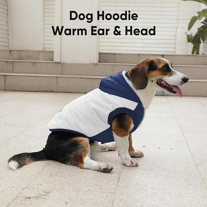 Fleece Lining Extra Warm Dog Hoodie in Winter for Large Dogs Jacket Pet Coats with Hooded,Beige and Blue XL
