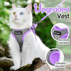 Dooradar Cat Harness and Leash Set, Escape Proof Lightweight Kitten Harness, Soft Breathable Reflective Vest for Outdoor Walking Traveling, Adjustable for Large Cats, Grey & Purple, L
