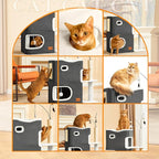 Cat Bed for Indoor Cats with Scratching Post Cat Beds Furniture Cave House 2-Storey Cats Hideaway Playhouse Condo with Fluffy Ball Toys for Pets Dark Grey