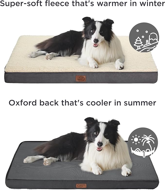Bedsure XL Dog Bed for Crate - Large Comfy Flat Pet Beds with Removable Washable Cover, Orthopedic Egg Crate Foam Crate Mat, Suitable for Pet Up to 90 lbs