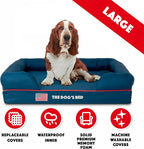 The Dog’s Bed, Large Blue Oxford with Red Trim USA Flag Dog Bed 36x27 Memory Foam, Pain Relief: Arthritis, Post Surgery, Lameness, Supportive, Calming, Waterproof Washable Cover, Veterinary Approved