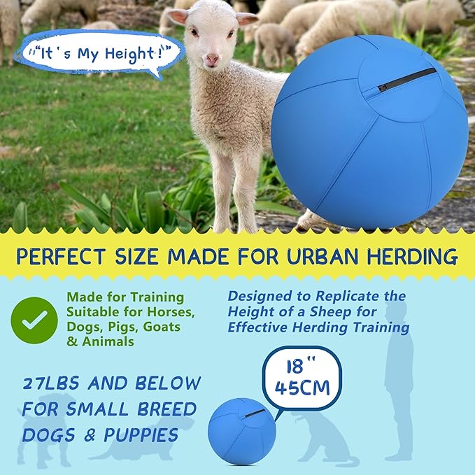 Herding Ball for Dogs- 18" Dog Herding Ball for Dogs/Horse, Dog Agility Equipment for Australian/German Shepherd Collie, Toys for Christmas/Birthday Gifts, Blue