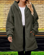 LIZALIG Women's Oversized Fleece Jacket Hooded Zip-Up Cardigan Coat with Pockets Warm Winter Casual Wear for Vacation