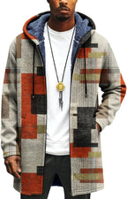 LIZALIG Long Hooded Cardigan Men Japanese Art Style Fashion Cool Graphic Coats Winter Warm Lined Fleece Jacket