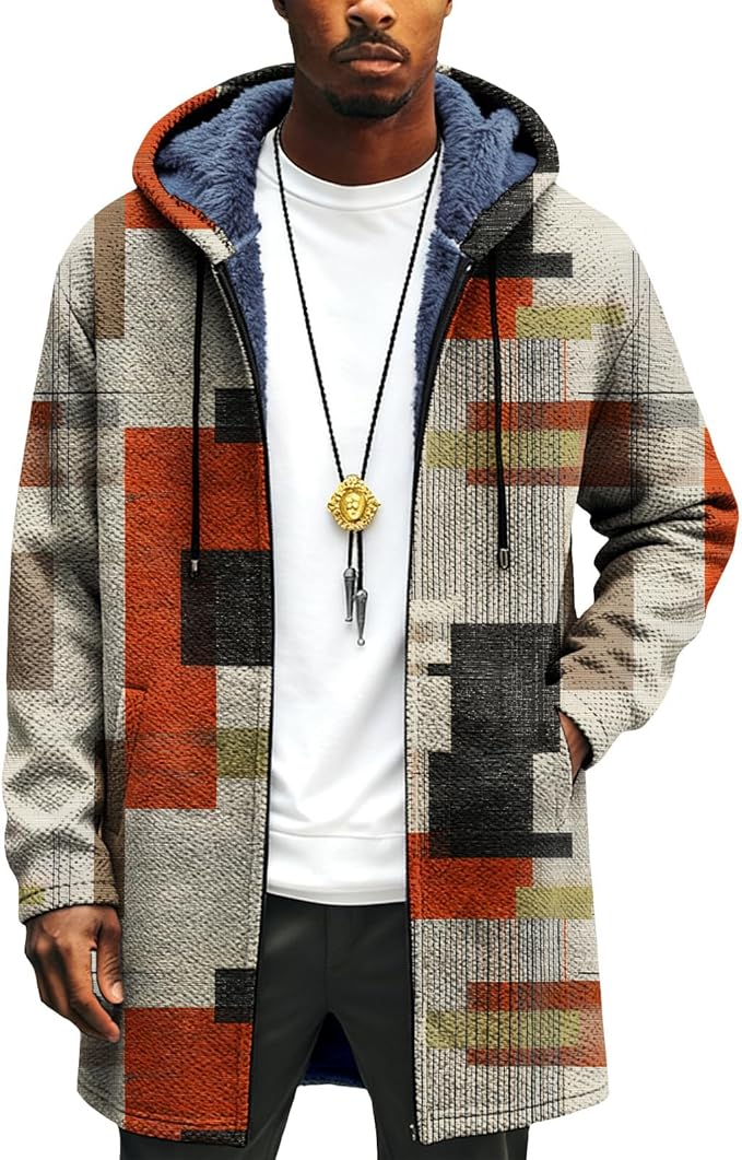 LIZALIG Long Hooded Cardigan Men Japanese Art Style Fashion Cool Graphic Coats Winter Warm Lined Fleece Jacket