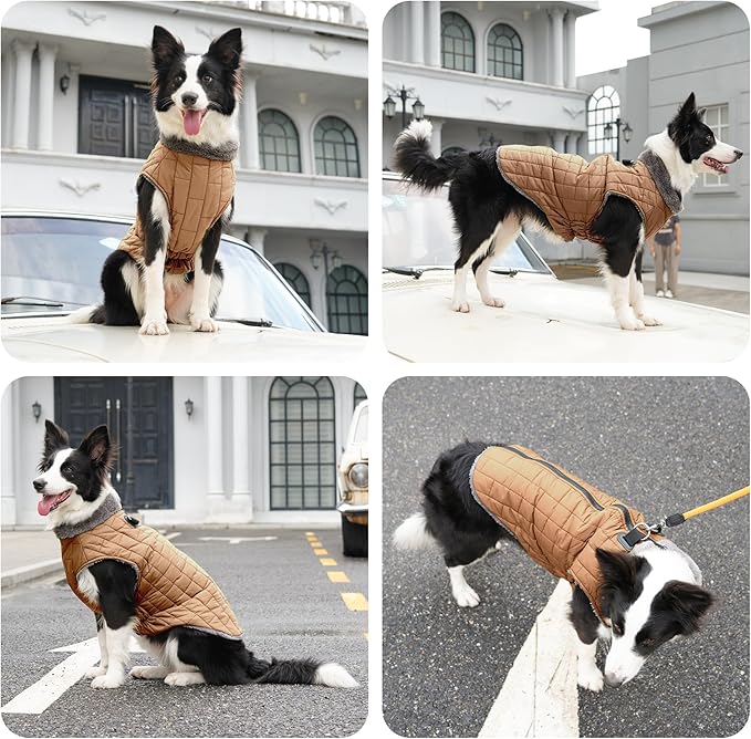 Warm Fleece Dog Coats with Durable Harness Buitl in D-Ring,Waterproof Puppy Jacket for Small Dogs,Dog Vest for Cold Winter,Burnished Khaki XS