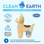 Spunky pup Clean Earth Plush Dog Toy with Squeaker - Recycled, Eco-Friendly, Floats for Beach, Lake, Pool - Llama