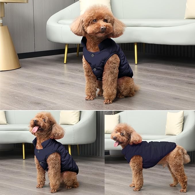 2 Layers Fleece Lined Warm Dog Jacket for Winter Cold Weather,Soft Windproof Large Dog Coat,Blue XXL