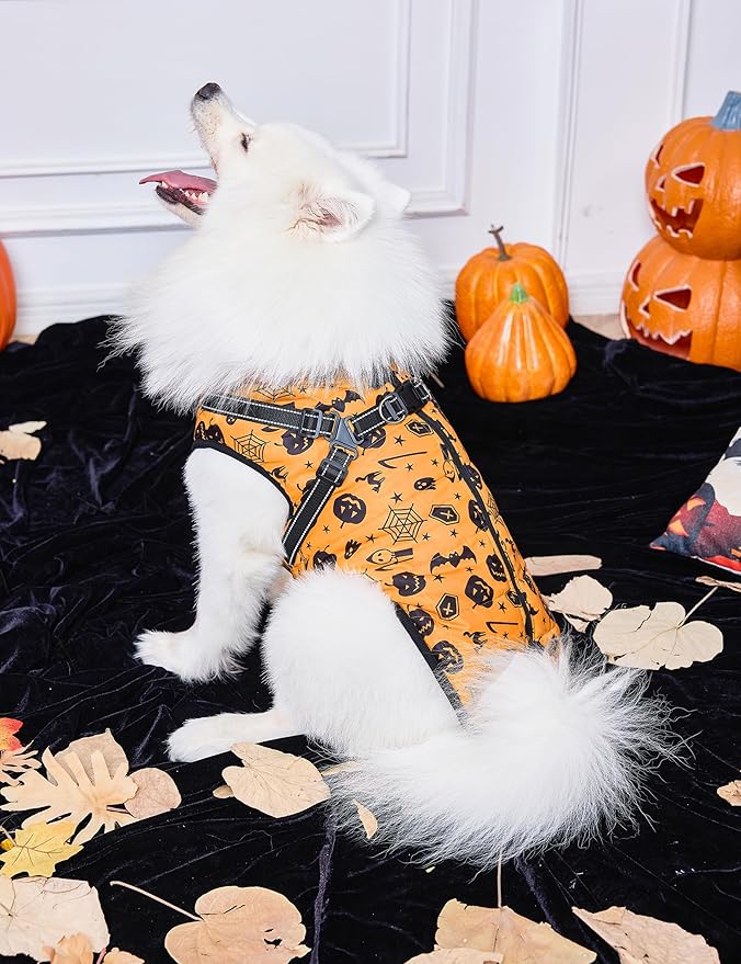 Aiboria Dog Jackets Windproof Outfit Coat Dog Vest Harness Puppy Warm Jacket Halloween Orange 3XL