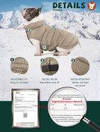 SPACE LION Dog Puffer Jacket, Down Winter Coat, Durable Outdoor Coat for Cold and Windy Conditions, Waterproof, Lightweight Jacket, Adjustable Fit for Small, Medium, Large Dogs(Khaki,14/L)