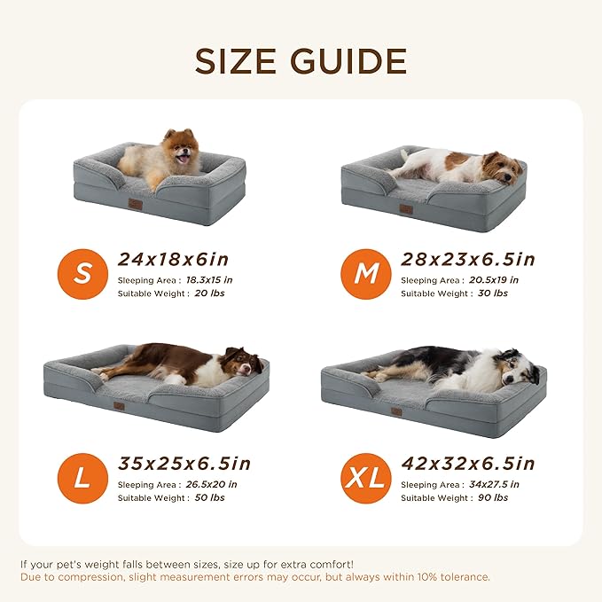 Bedsure Self Warming Orthopedic Dogs Bed for Small Dogs - Washable Small Dog Bed Waterproof, Comfort Pet Couch with Removable Cover, Supportive Foam Pets Sofa with Nonskid Bottom, Grey