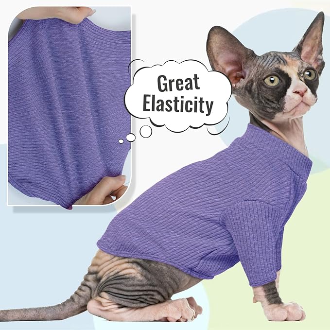 DENTRUN Sphynx Hairless Cats Shirt Pullover Kitten T-Shirts, Breathable Cat Wear Turtleneck Sweater Adorable Cat's Clothes Vest Pajamas Jumpsuit