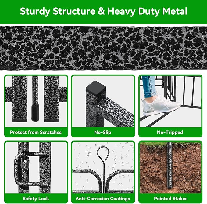 Square Steel Pipe Dog Fence Outdoor 16 Piece Panels 47" Height Anti-Rust Heavy Duty Dog Playpen with Doors Portable for Yard RV Camping, Total 36FT, 103 Sq.ft, Snowy Black