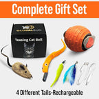 Motion Activated Self-Moving Cat Toy Ball – GlobalSun Speedy Tail 2.0 Automatic Rolling Ball Cat Toy with Mouse & Feather Tails, USB Rechargeable Interactive Toy for Indoor Cats