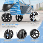 Magshion 3-Wheel Pet Stroller, Foldable Travel Jogger for Small & Medium Dogs & Cats (Up to 33lbs), Lightweight Carrier with Breathable Mesh Cover, Cup Holder & Storage Basket, Sky Blue Polka Dots