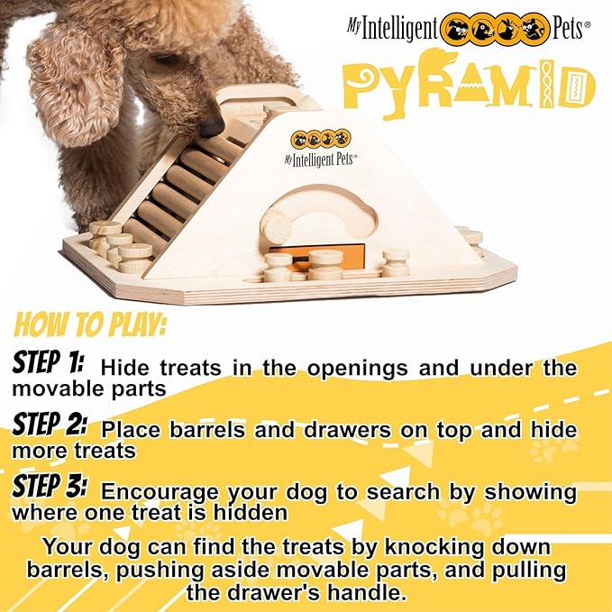 Pyramid - Brain Game for Dogs, Interactive Wooden Puzzle Toy for Mental Stimulation, Boredom Buster for Smart and Active Dogs