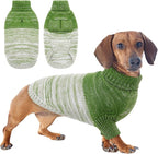Queenmore Knitted Pullover Dog Sweater,Turtleneck Pet Cat Sweater, Cold Weather Puppy Clothes Stitching Knitwear with Leash Hole for Small Medium Dogs(Green,M)
