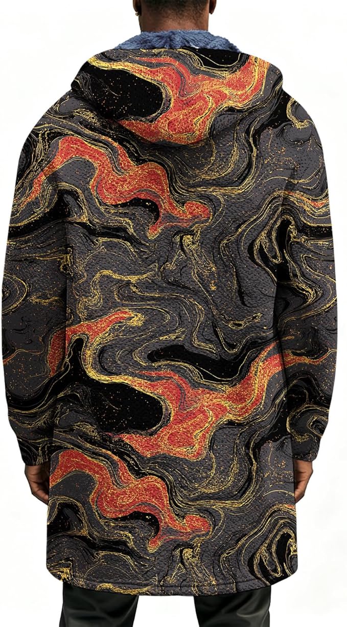 LIZALIG Long Hooded Cardigan Men Japanese Art Style Fashion Cool Graphic Coats Winter Warm Lined Fleece Jacket