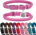 BRONZEDOG Rolled Leather Dog Collar for Small Medium Large Dogs with QR ID Tag (XS: 9-11 Inch, Hot Pink)