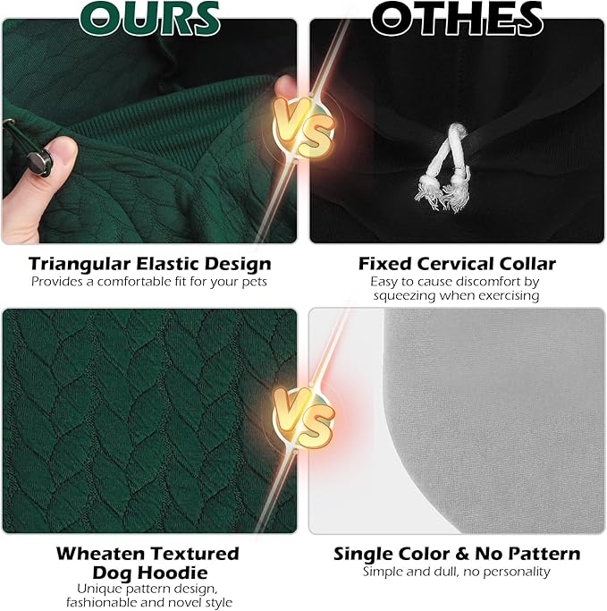 EXPAWLORER Textured Cable Knit Basic Dog Hoodie, Elevated Style Dog Sweater with Leash Hole and Pocket, Soft and Warm Pet Winter Coat, Cold Weather Clothes for Small Medium Large Dogs Cats,Green S